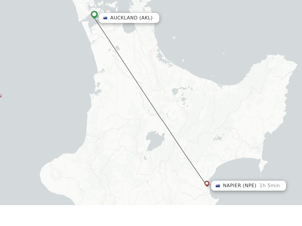 Flights from Auckland to Napier route map