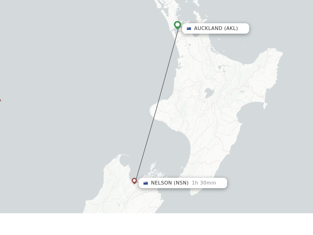 Flights from Auckland to Nelson route map