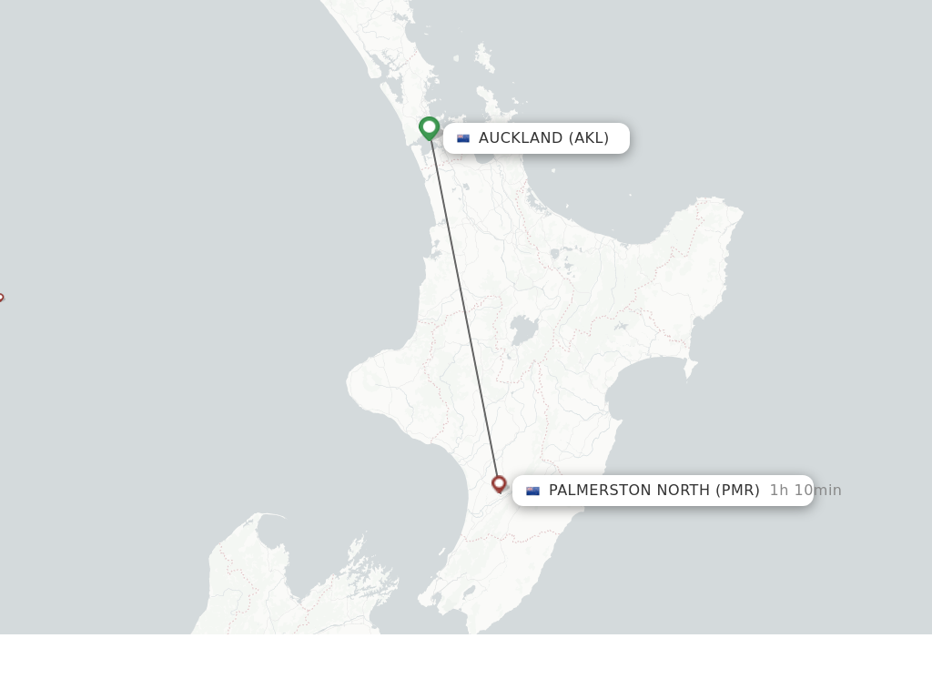 Flights from Auckland to Palmerston North route map