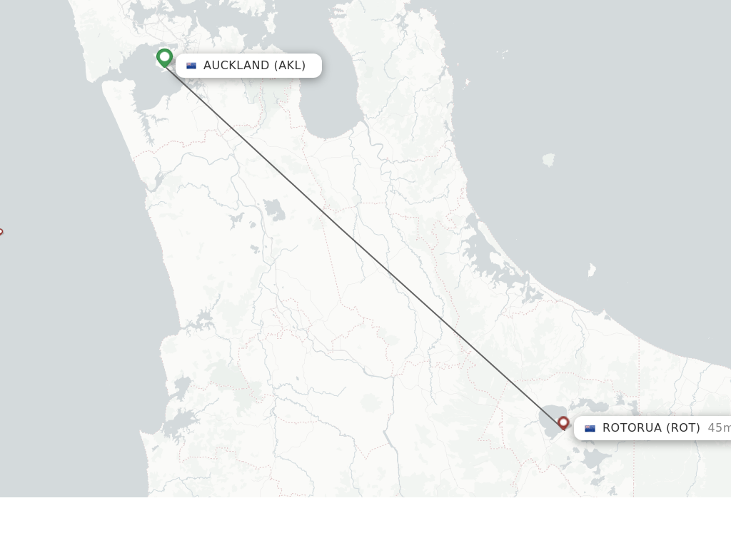 Flights from Auckland to Rotorua route map