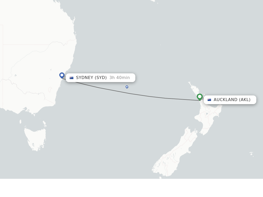 Flights from Auckland to Sydney route map