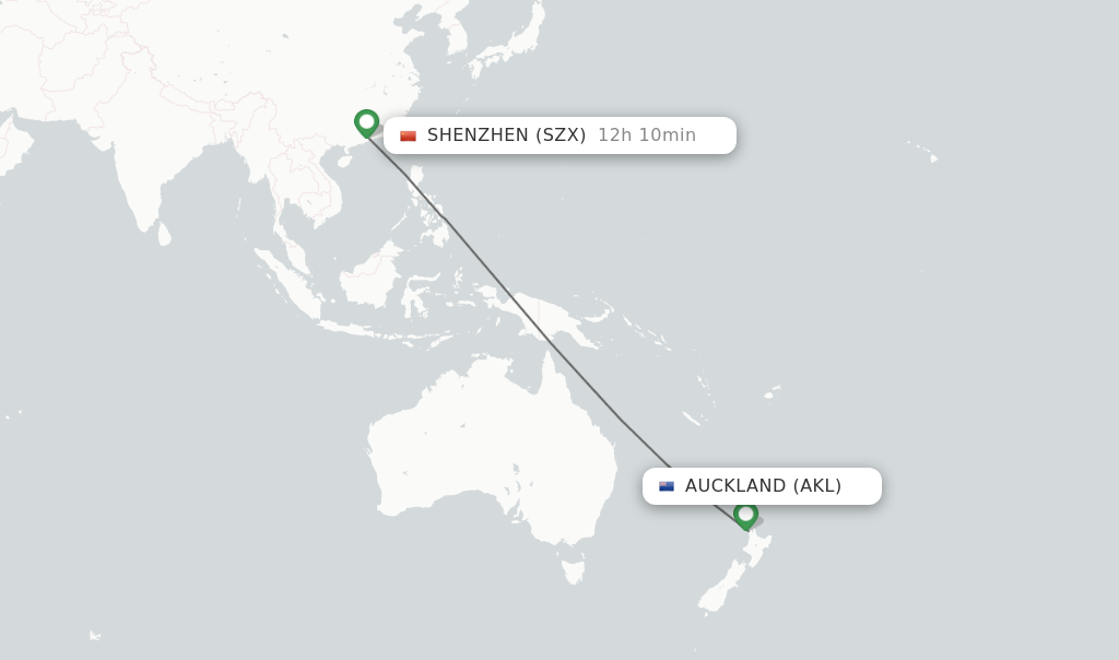 Flights from Shenzhen to Auckland route map