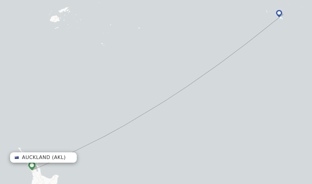 Route map with flights from Auckland with Air Tahiti Nui