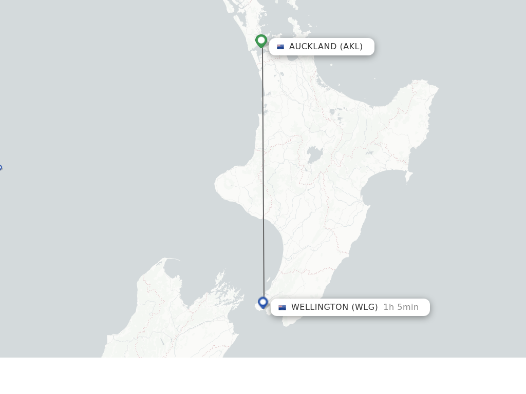 Flights from Auckland to Wellington route map