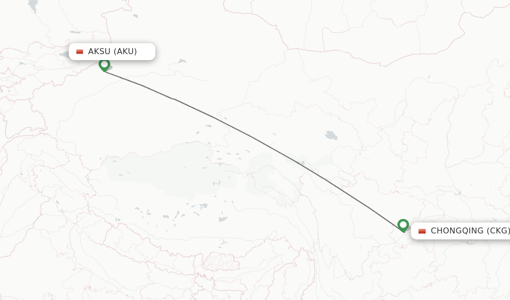 Flights from Aksu to Chongqing route map