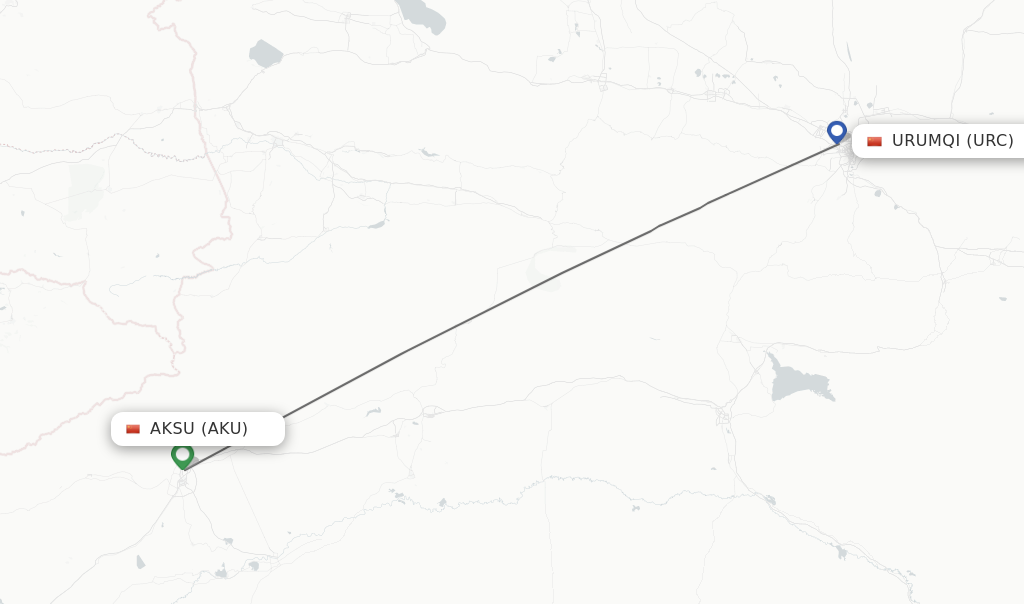 Flights from Aksu to Urumqi route map