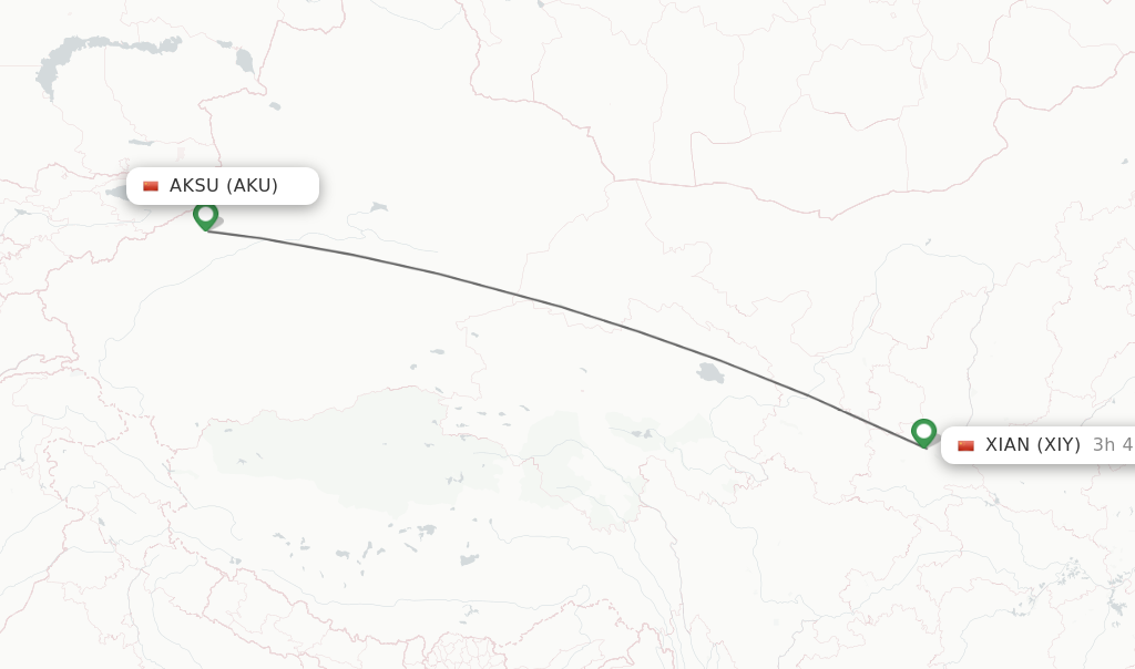 Flights from Aksu to Xian route map