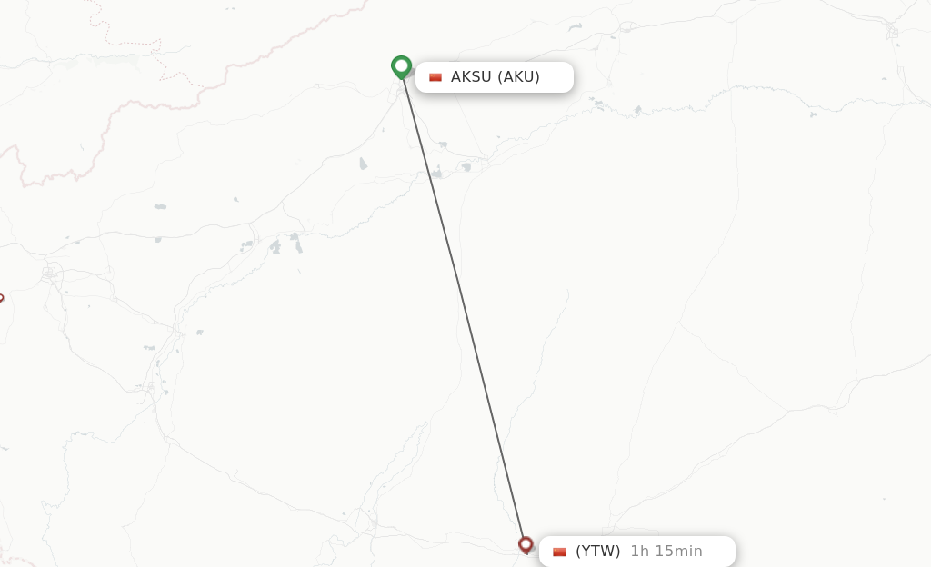 Flights from Aksu to Yutian route map