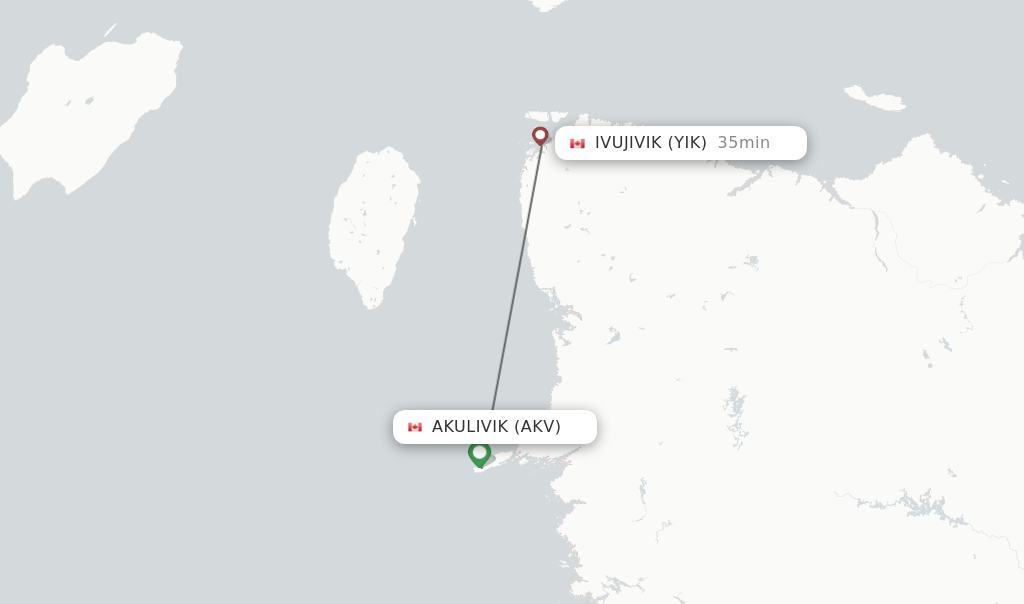 Flights from Akulivik to Ivujivik route map