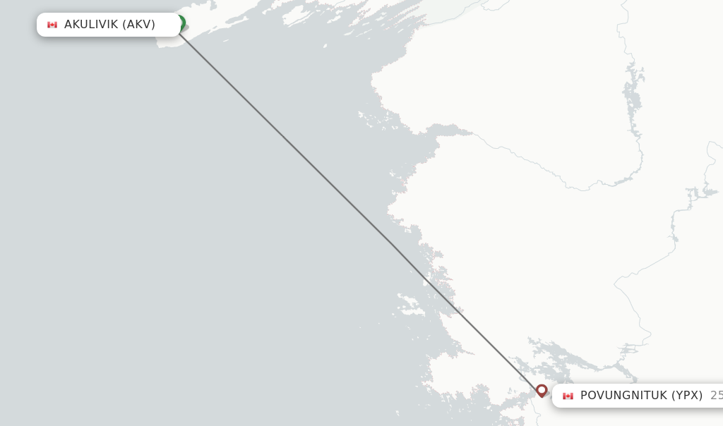 Flights from Akulivik to Povungnituk route map