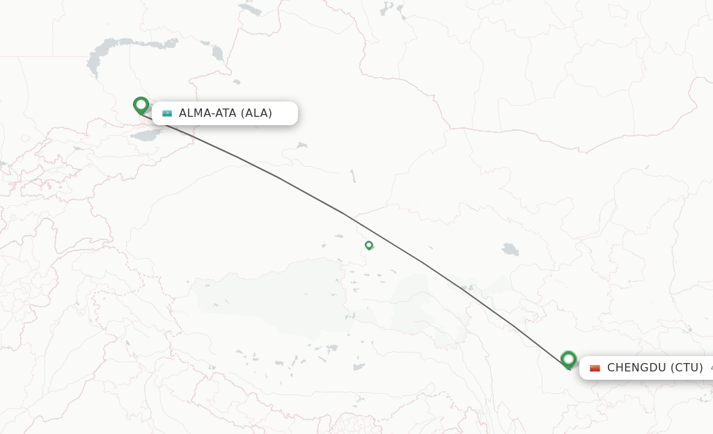 Flights from Almaty to Chengdu route map
