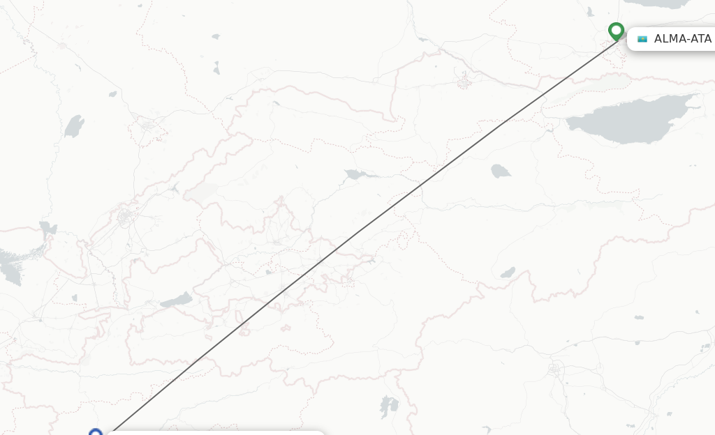 Flights from Almaty to Dushanbe route map