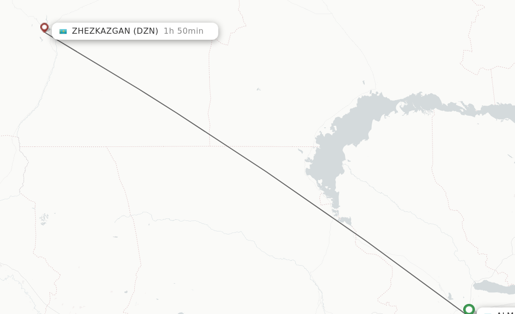 Flights from Almaty to Zhezkazgan route map