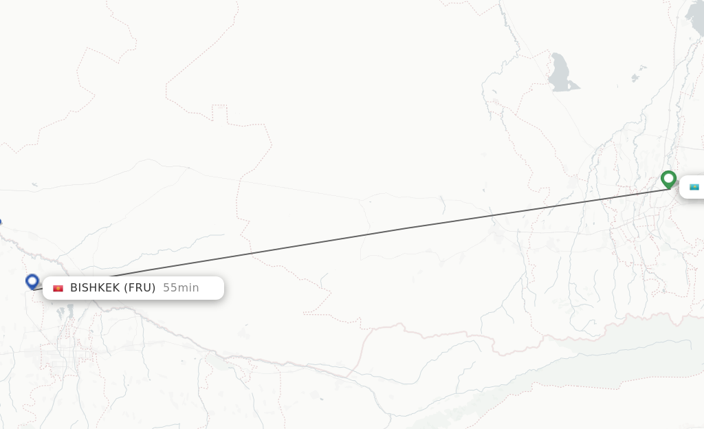 Flights from Almaty to Bishkek route map