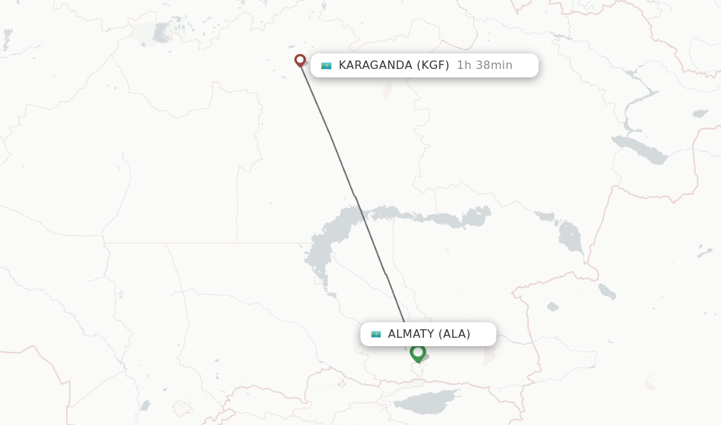 Flights from Almaty to Karaganda route map