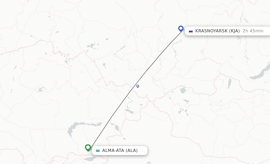 Flights from Almaty to Krasnojarsk route map