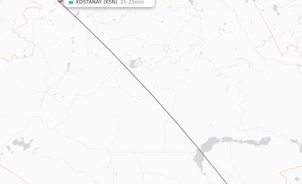Flights from Almaty to Kostanay route map