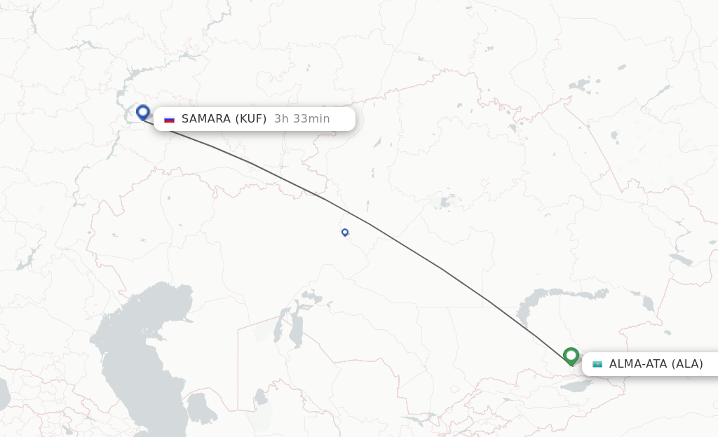Flights from Almaty to Samara route map