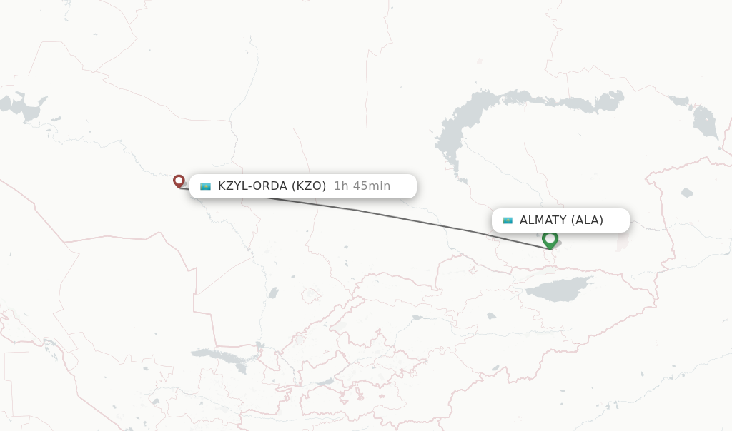 Flights from Almaty to Kzyl-Orda route map