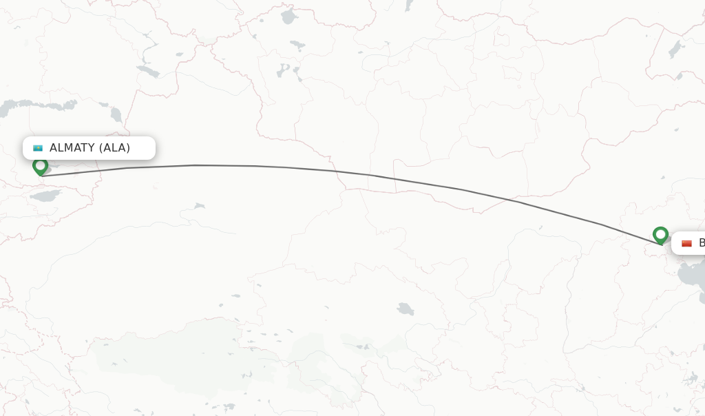 Flights from Almaty to Beijing route map
