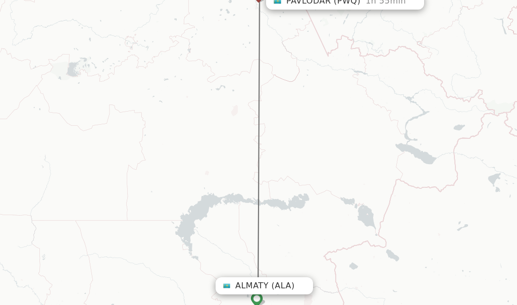 Flights from Almaty to Pavlodar route map