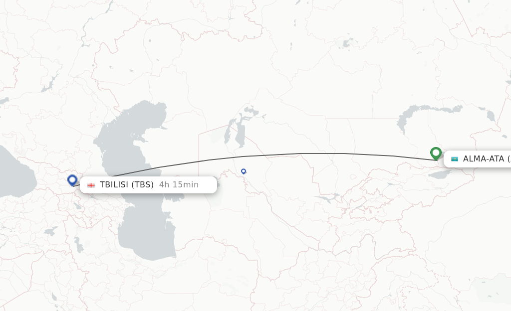 Flights from Almaty to Tbilisi route map
