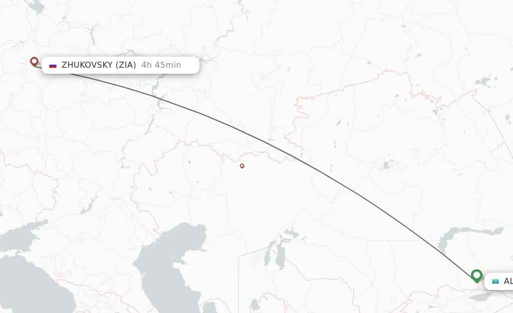 Flights from Almaty to Zhukovsky route map
