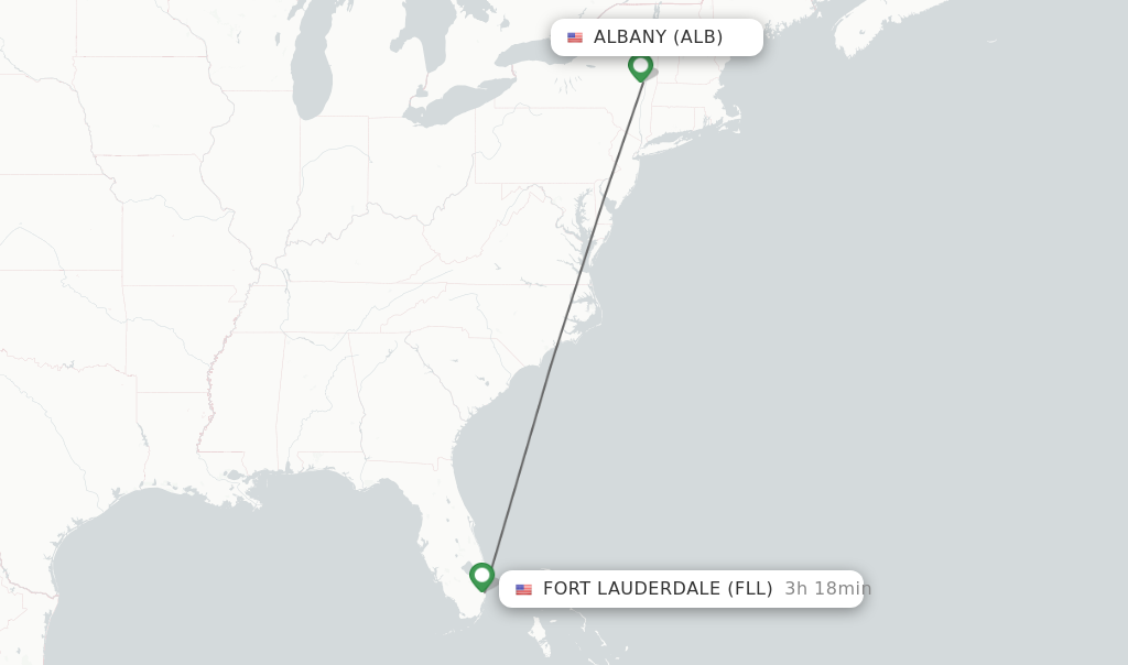 Flights from Albany to Fort Lauderdale route map
