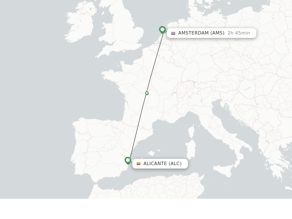 Flights from Alicante to Amsterdam route map