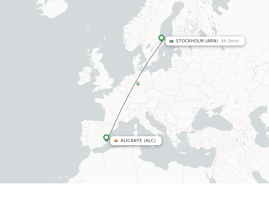 Flights from Alicante to Stockholm route map