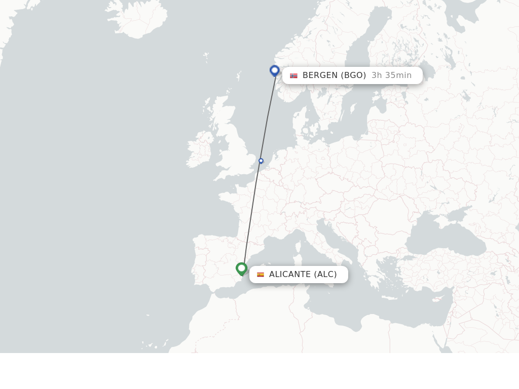 Flights from Alicante to Bergen route map
