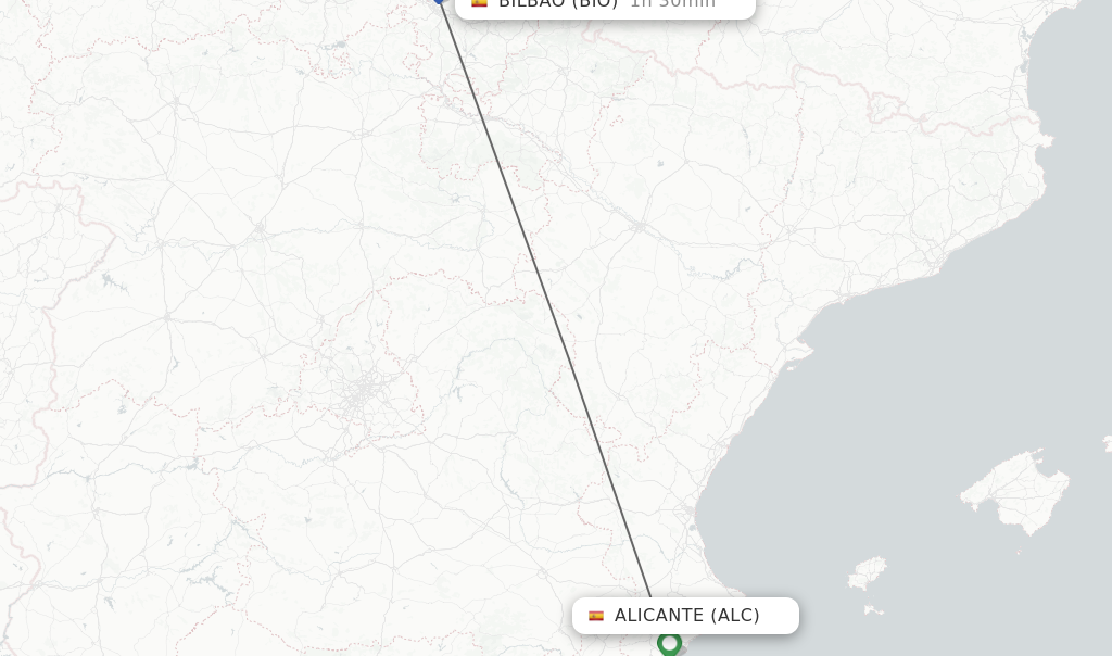 Flights from Alicante to Bilbao route map