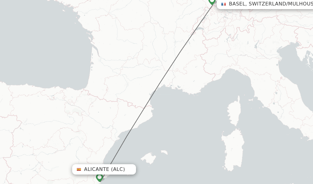Flights from Alicante to Basel, Switzerland/Mulhouse route map