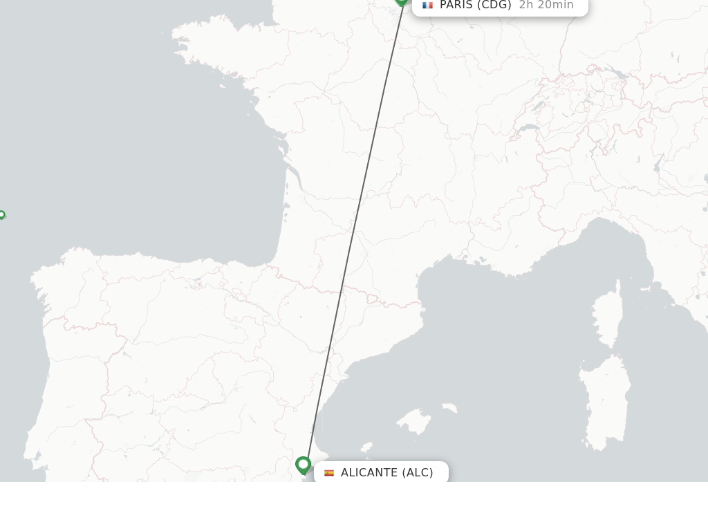 Flights from Alicante to Paris route map