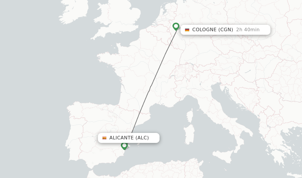 Flights from Alicante to Cologne route map
