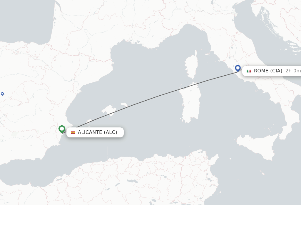 Flights from Alicante to Rome route map