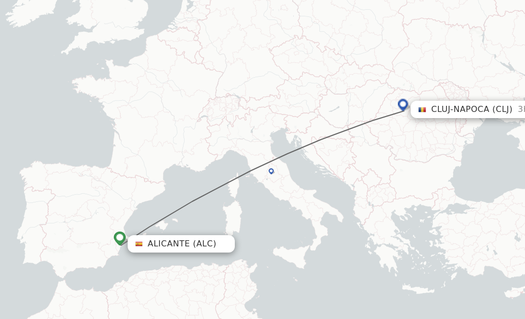Flights from Alicante to Cluj-Napoca route map
