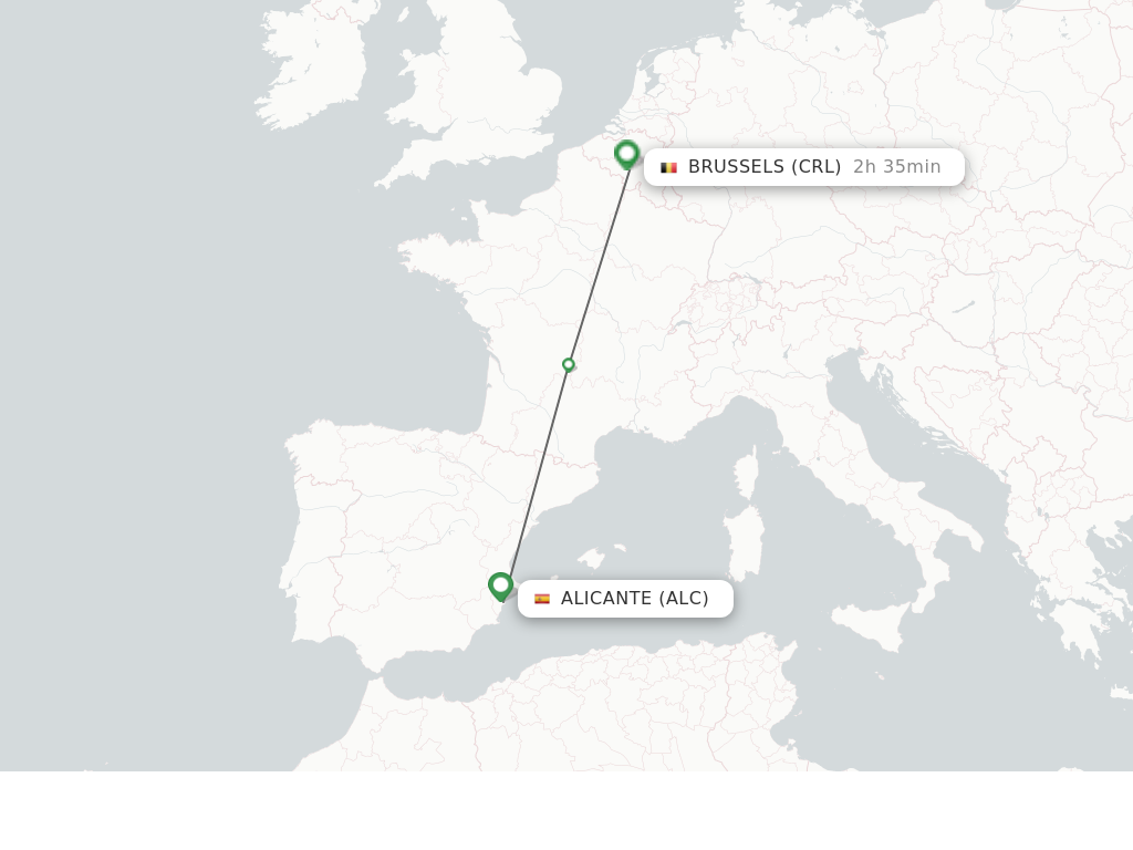 Flights from Alicante to Brussels route map