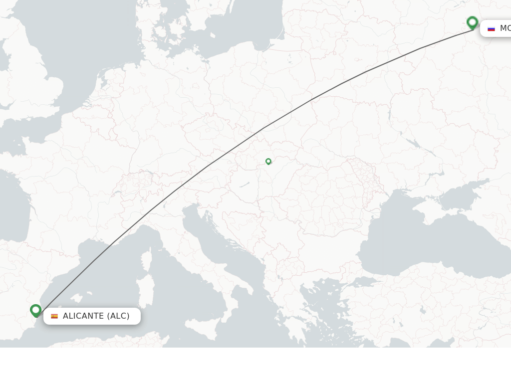 Flights from Alicante to Moscow route map