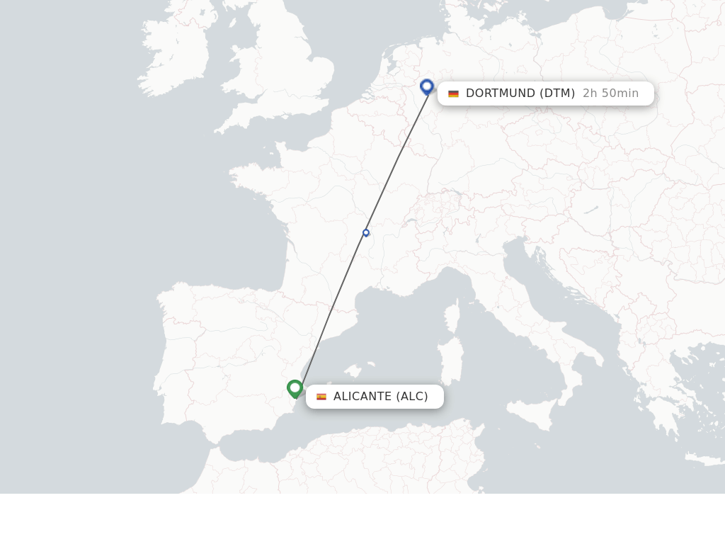 Flights from Alicante to Dortmund route map