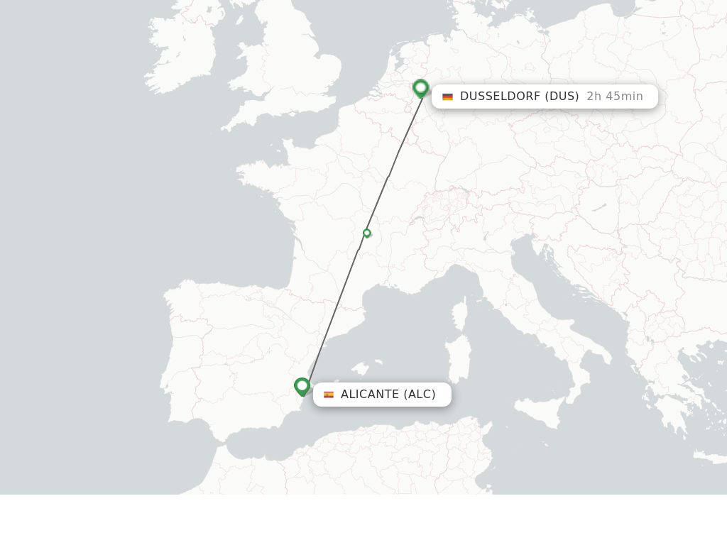 Flights from Alicante to Dusseldorf route map