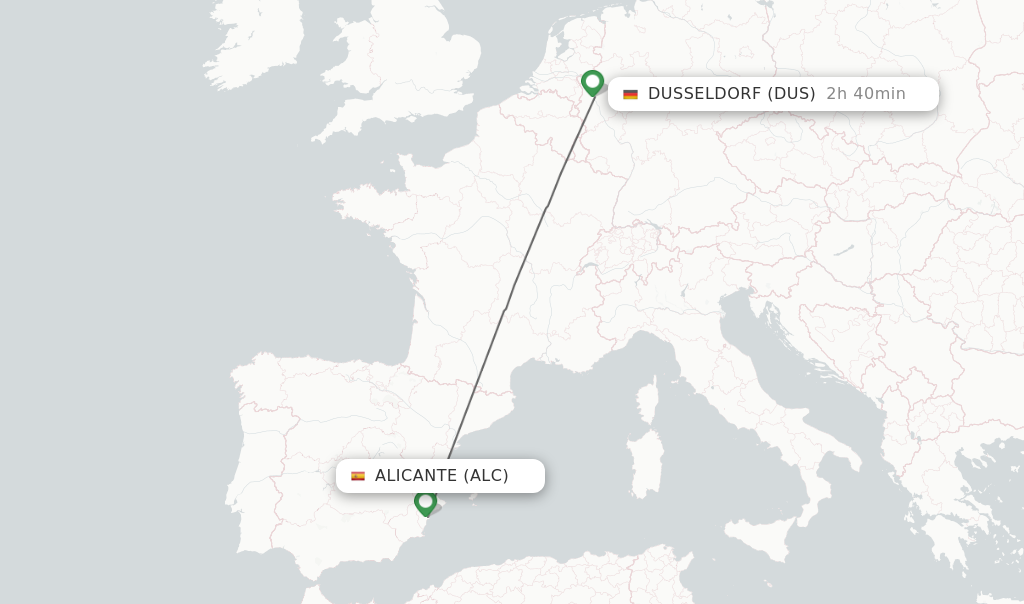 Flights from Alicante to Dusseldorf route map