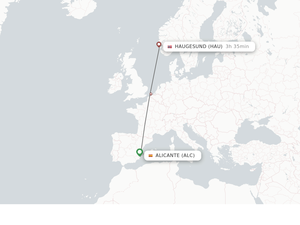 Flights from Alicante to Haugesund route map