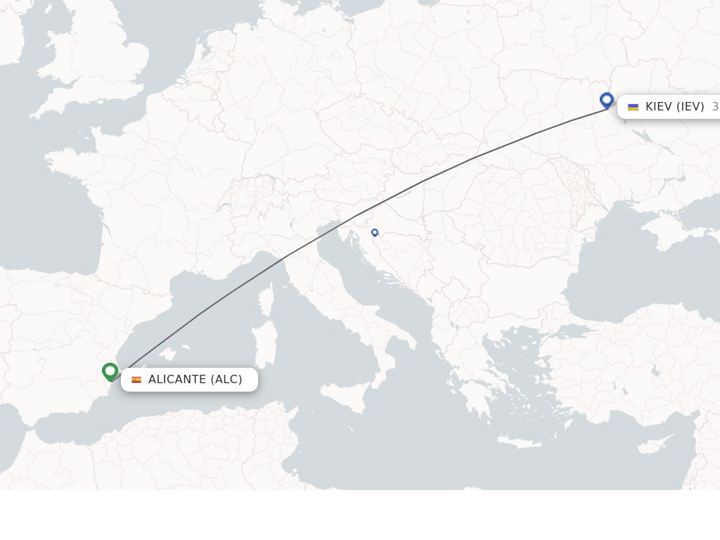 Flights from Alicante to Kiev route map