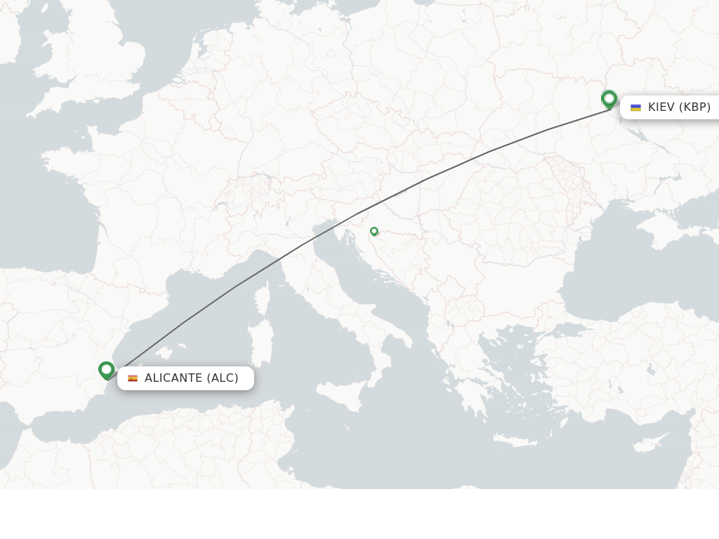 Flights from Alicante to Kiev/Kyiv route map