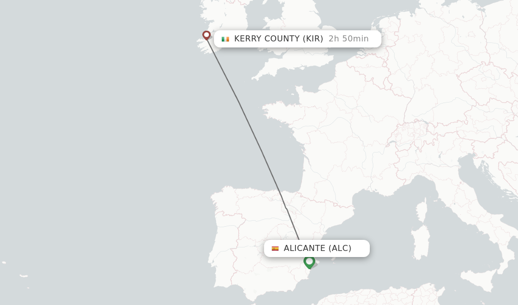 Flights from Alicante to Kerry County route map