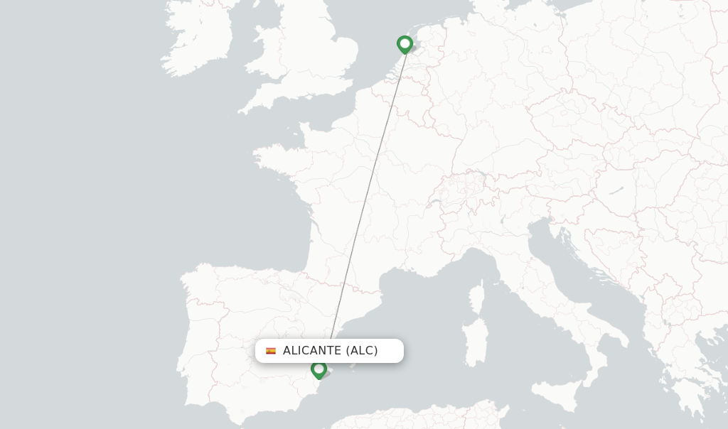 Route map with flights from Alicante with KLM