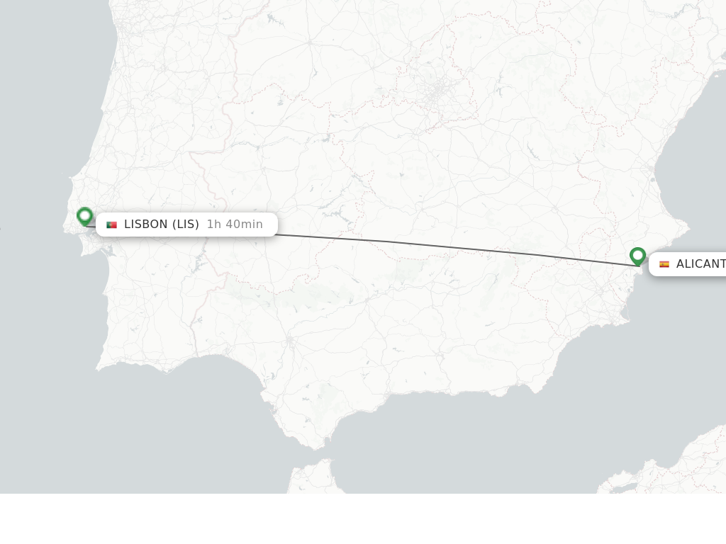Flights from Alicante to Lisbon route map