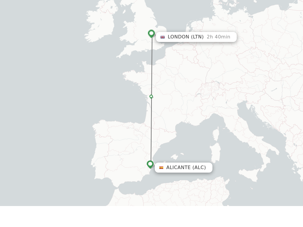 Flights from Alicante to London route map