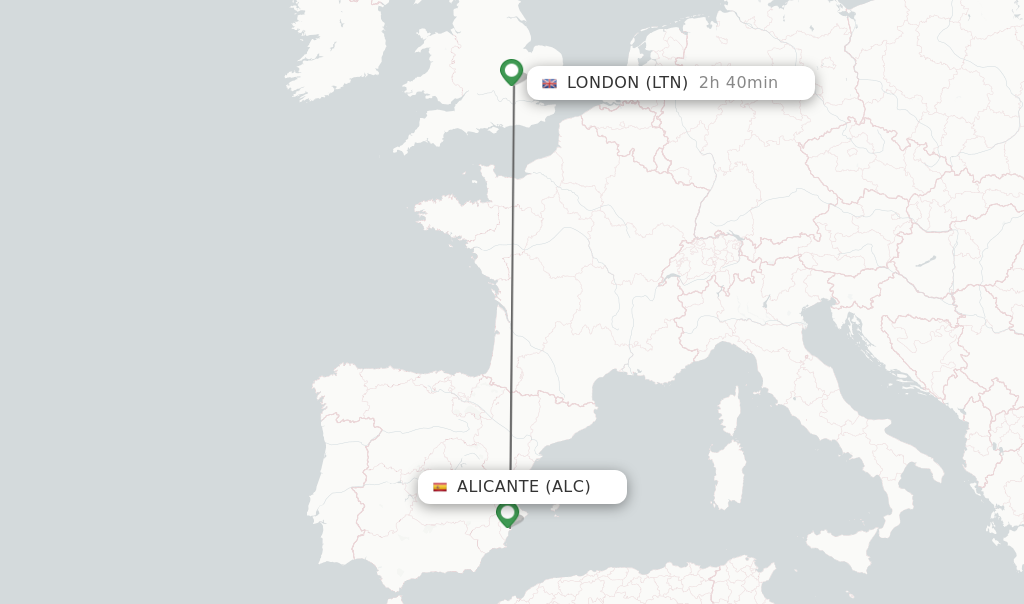 Flights from Alicante to London route map